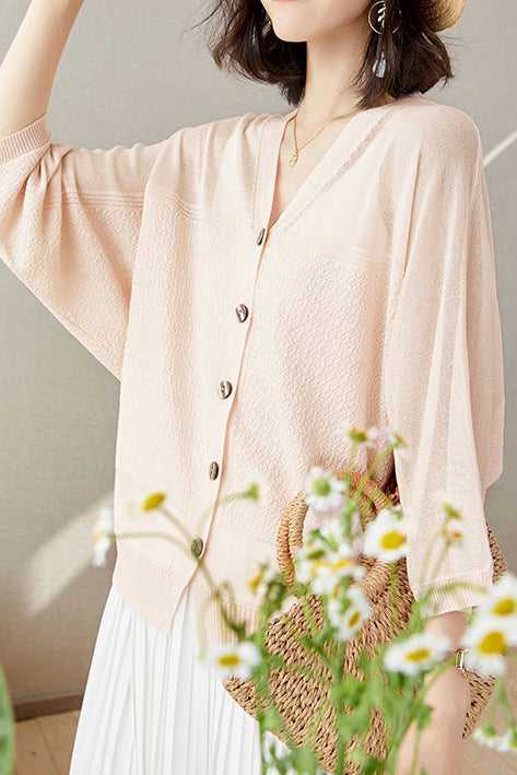 Elegant Commuter V-Neck Batwing Sleeve Knit Sweater - liwisi