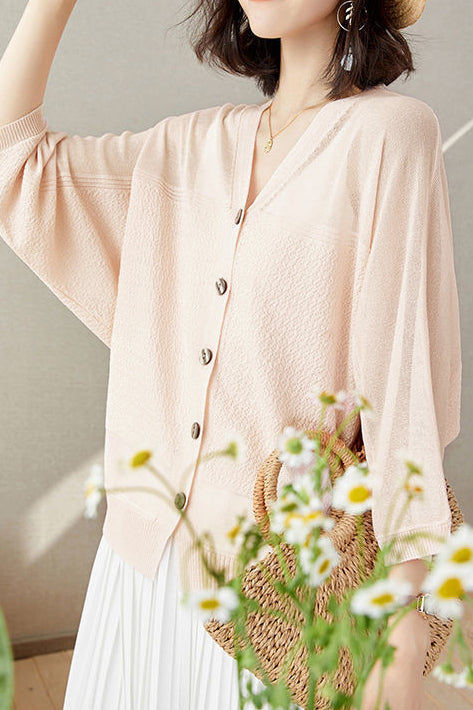 Elegant Commuter V-Neck Batwing Sleeve Knit Sweater - liwisi