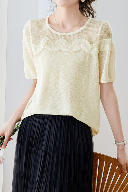 Gentle Commuter Ruffled Edge Knit Sweater - liwisi