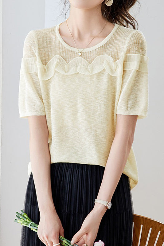 Gentle Commuter Ruffled Edge Knit Sweater - liwisi
