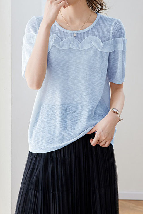 Gentle Commuter Ruffled Edge Knit Sweater - liwisi