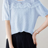 Gentle Commuter Ruffled Edge Knit Sweater - liwisi