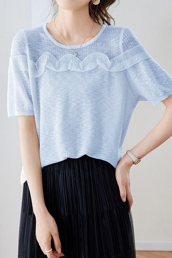 Gentle Commuter Ruffled Edge Knit Sweater - liwisi