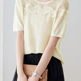 Gentle Commuter Ruffled Edge Knit Sweater - liwisi