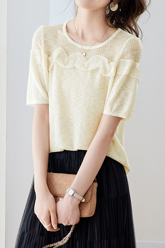 Gentle Commuter Ruffled Edge Knit Sweater - liwisi