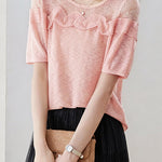 Gentle Commuter Ruffled Edge Knit Sweater - liwisi