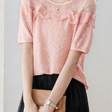 Gentle Commuter Ruffled Edge Knit Sweater - liwisi