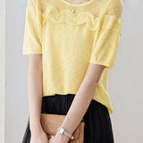 Gentle Commuter Ruffled Edge Knit Sweater - liwisi