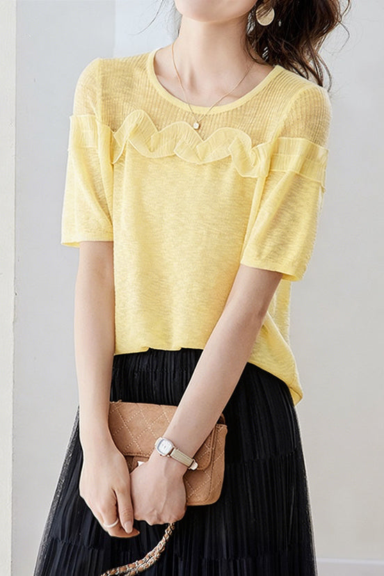 Gentle Commuter Ruffled Edge Knit Sweater - liwisi