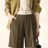Elegant Commuter Color Block Five-Point Suit Pants - liwisi