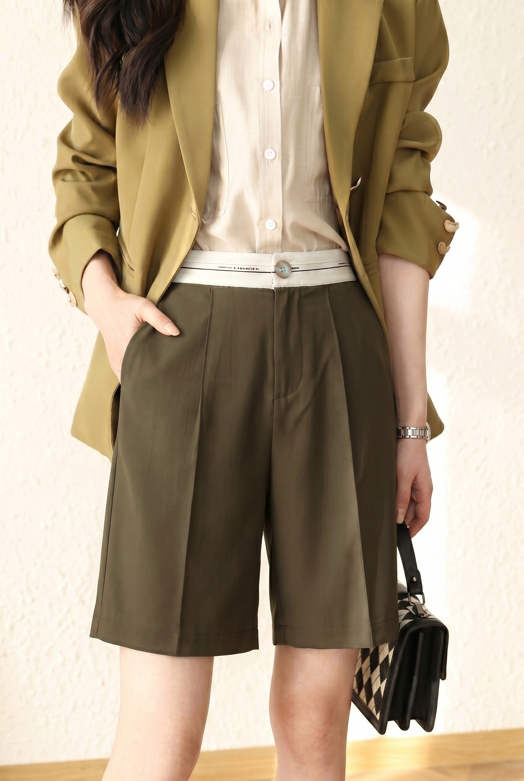 Elegant Commuter Color Block Five-Point Suit Pants - liwisi