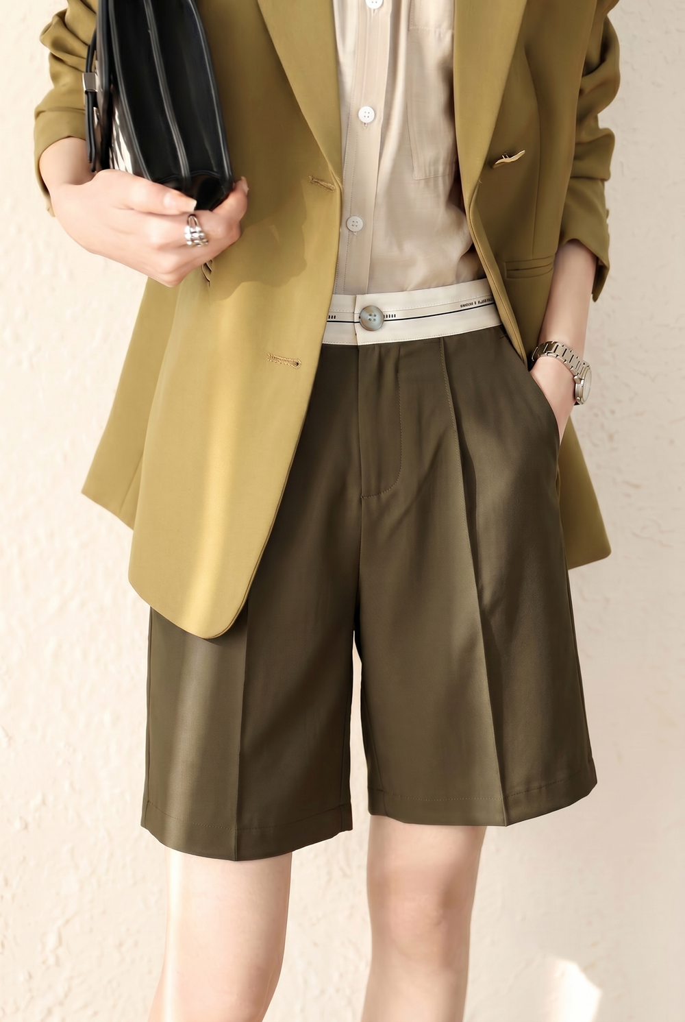 Elegant Commuter Color Block Five-Point Suit Pants - liwisi