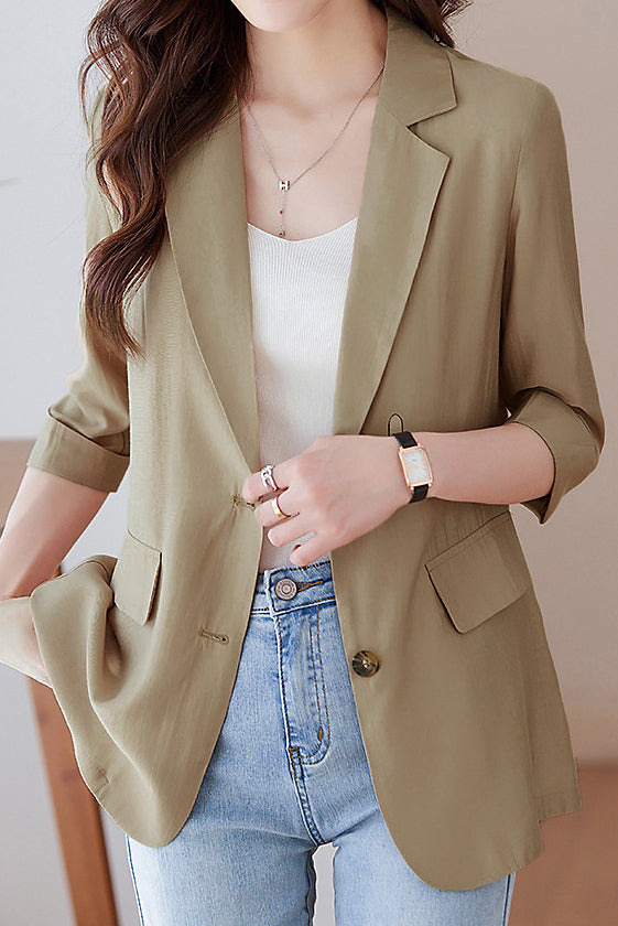 Minimalist Commuter Lapel Seven-Point Sleeve Blazer - liwisi