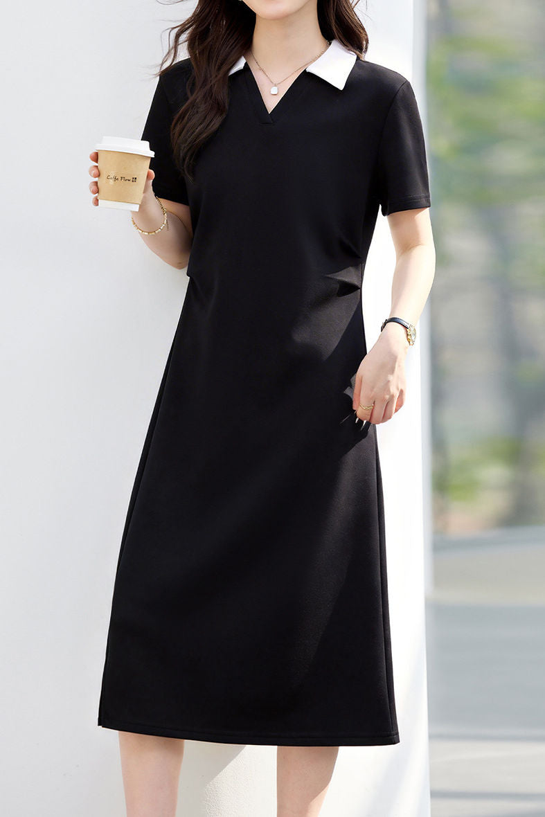 Casual Lapel Short Sleeve A-Line Dress - liwisi