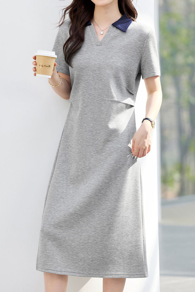Casual Lapel Short Sleeve A-Line Dress - liwisi