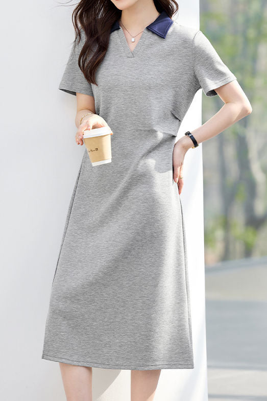 Casual Lapel Short Sleeve A-Line Dress - liwisi