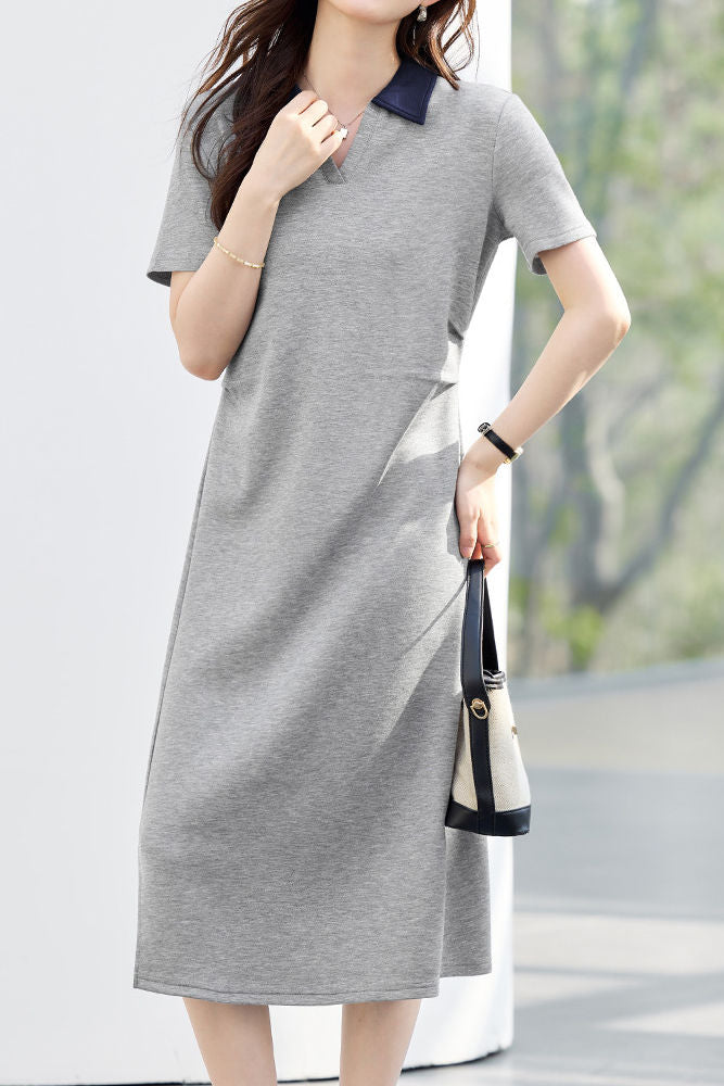Casual Lapel Short Sleeve A-Line Dress - liwisi