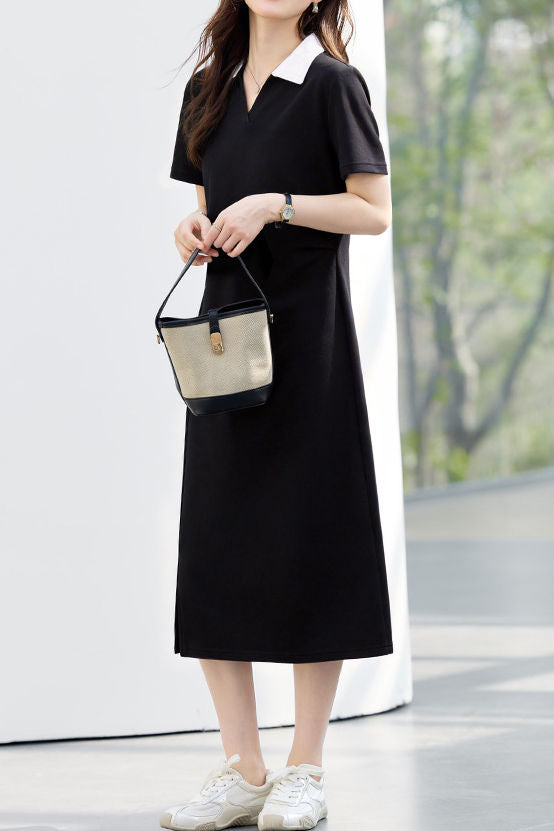 Casual Lapel Short Sleeve A-Line Dress - liwisi