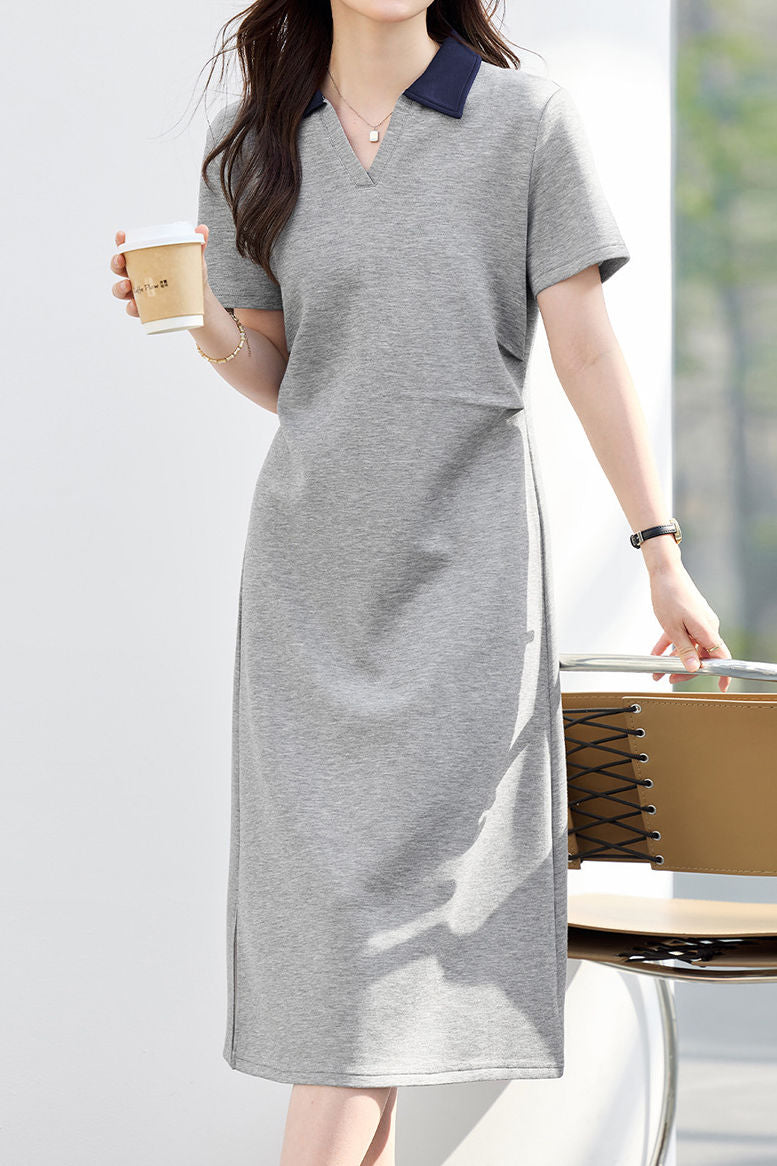 Casual Lapel Short Sleeve A-Line Dress - liwisi