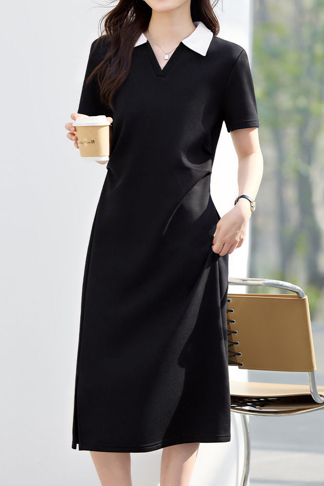 Casual Lapel Short Sleeve A-Line Dress - liwisi