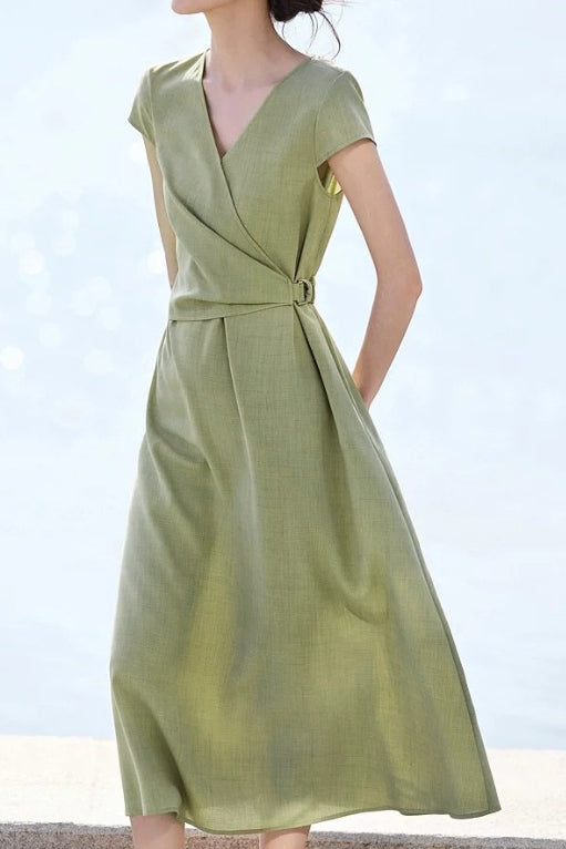 Elegant French V-Neck Dress - liwisi