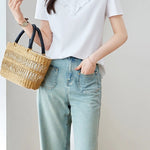 Soft Commute Ruffle-Trim V-Neck T-Shirt - liwisi