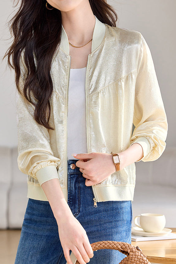 Elegant Commute Jacquard Baseball Jacket - liwisi