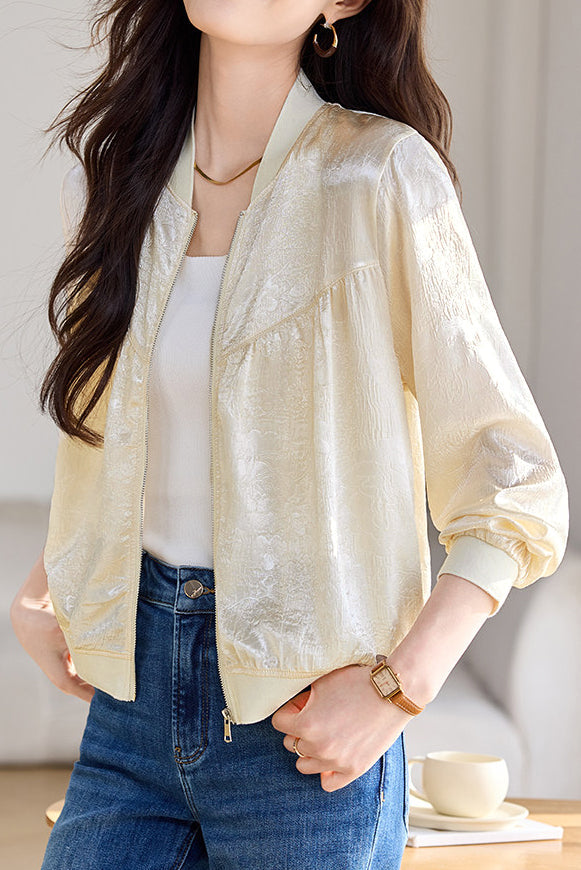 Elegant Commute Jacquard Baseball Jacket - liwisi