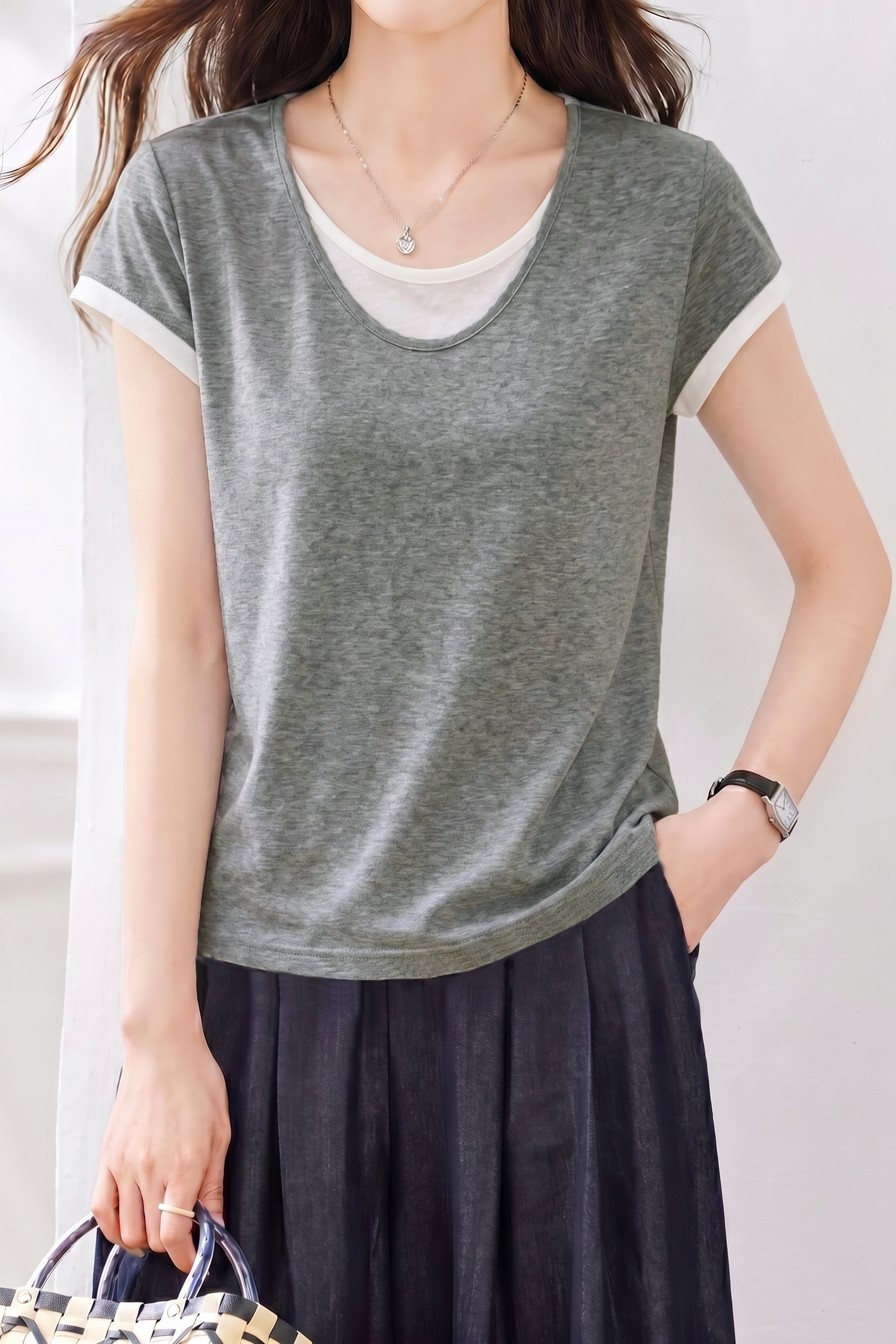 Casual Commute Color Block Two-in-One T-Shirt - liwisi