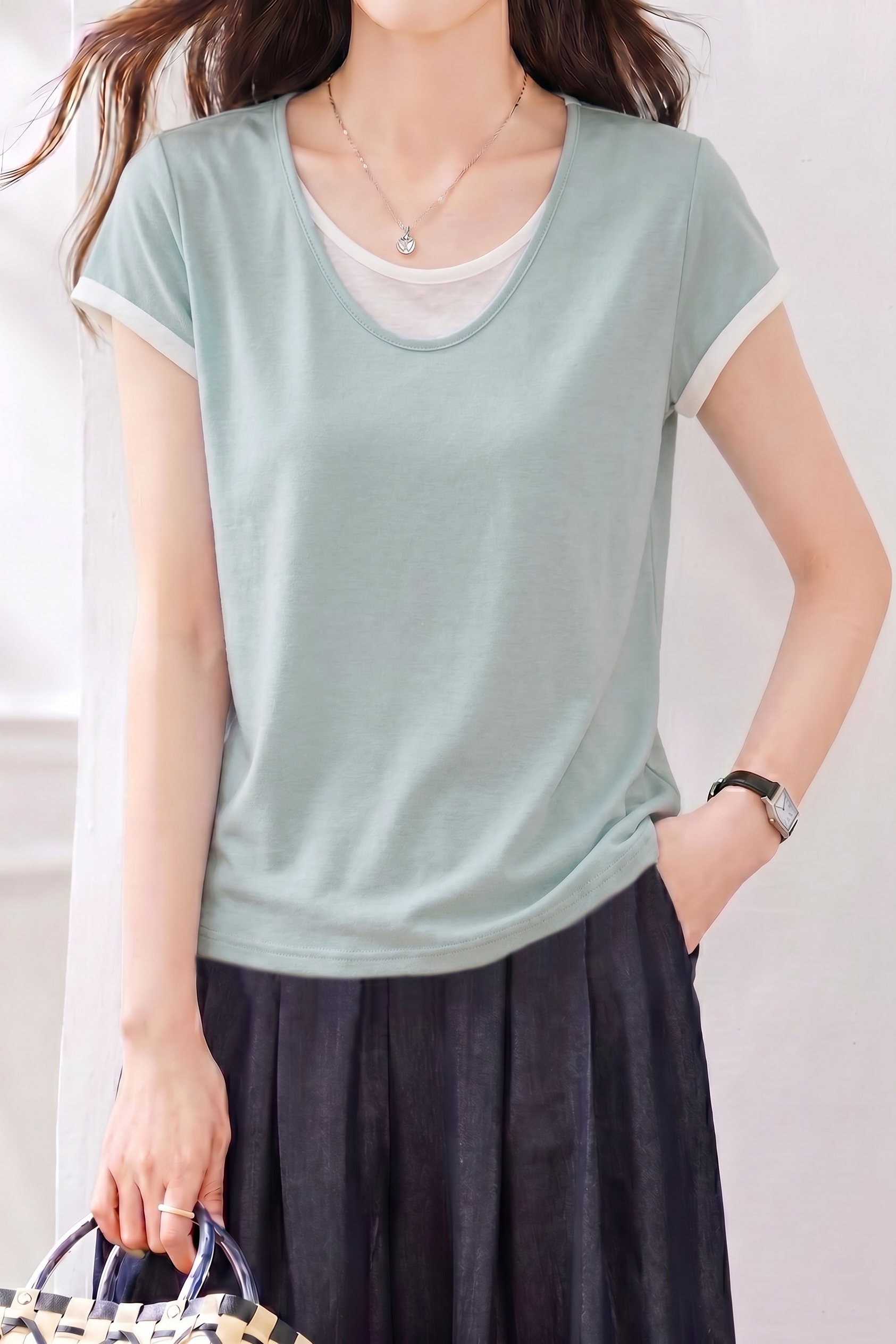 Casual Commute Color Block Two-in-One T-Shirt - liwisi