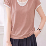 Casual Commute Color Block Two-in-One T-Shirt - liwisi