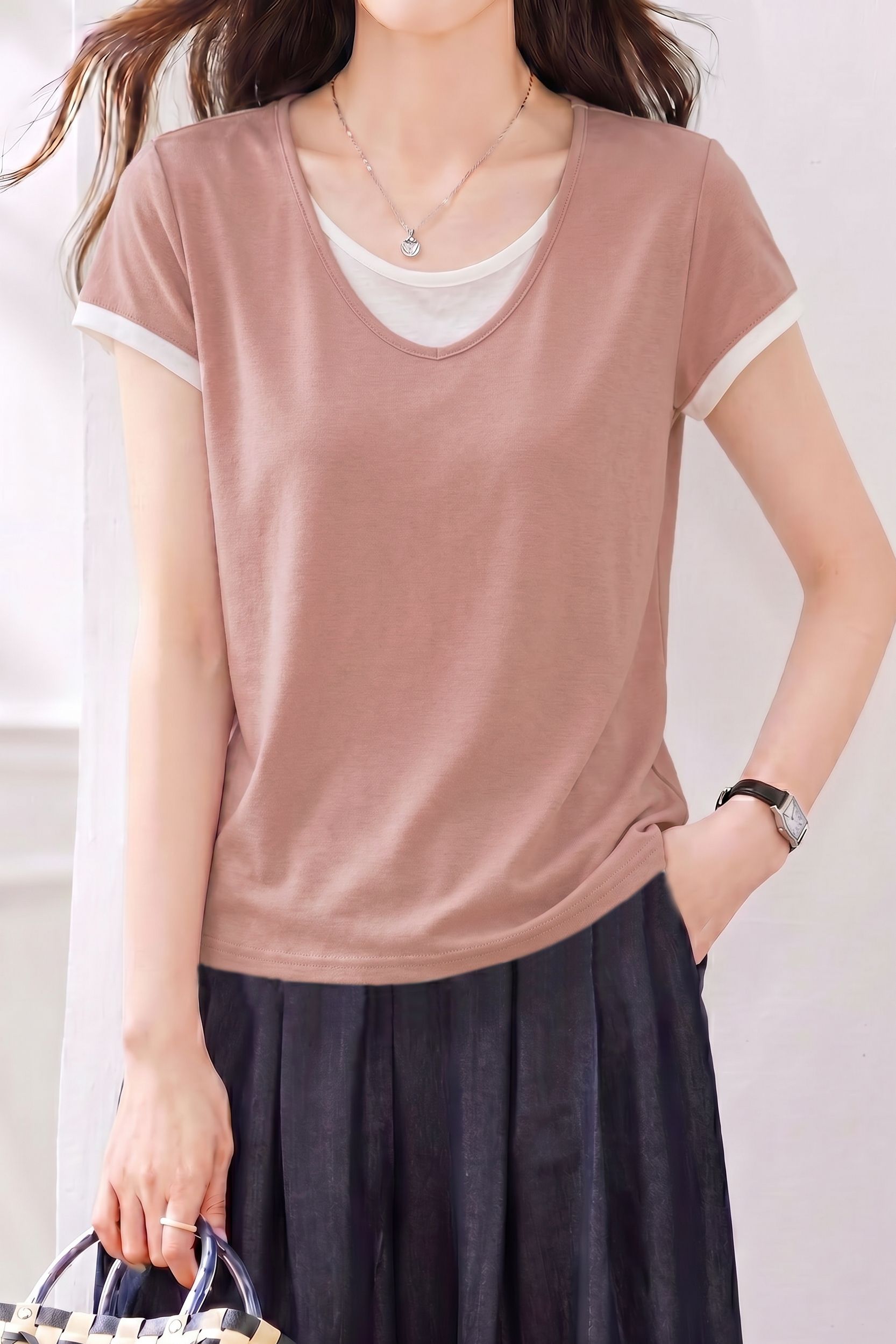 Casual Commute Color Block Two-in-One T-Shirt - liwisi