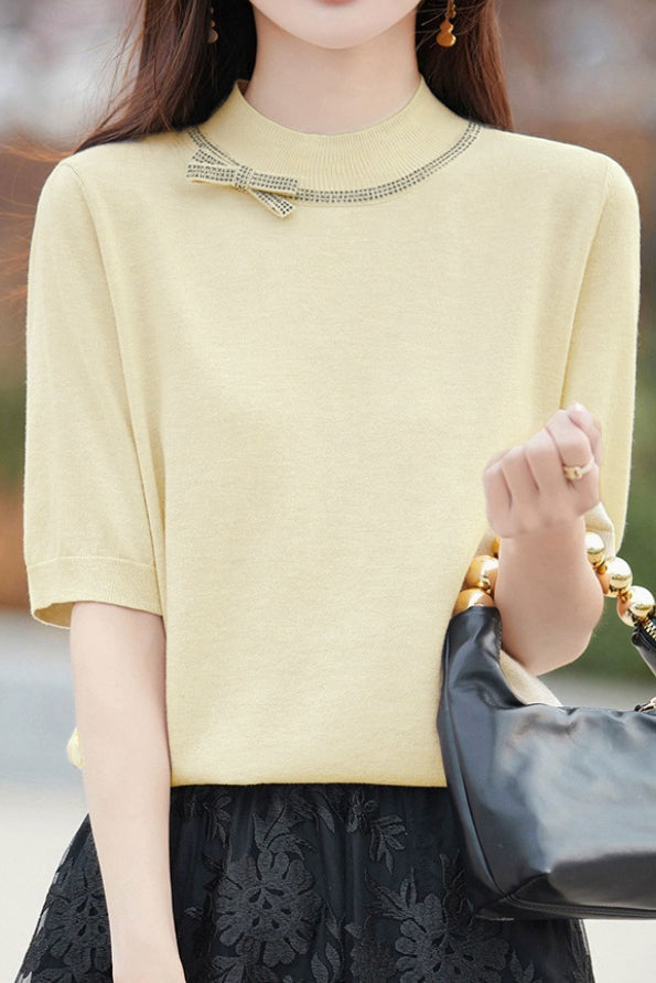 Elegant Round Neck Bow-Knot Knit Top - liwisi