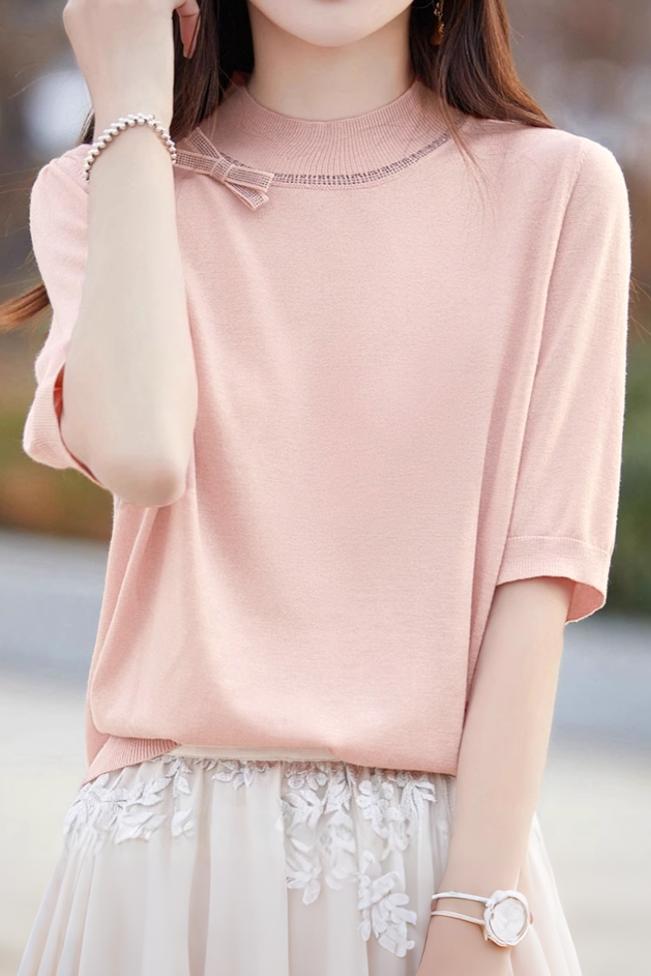 Elegant Round Neck Bow-Knot Knit Top - liwisi