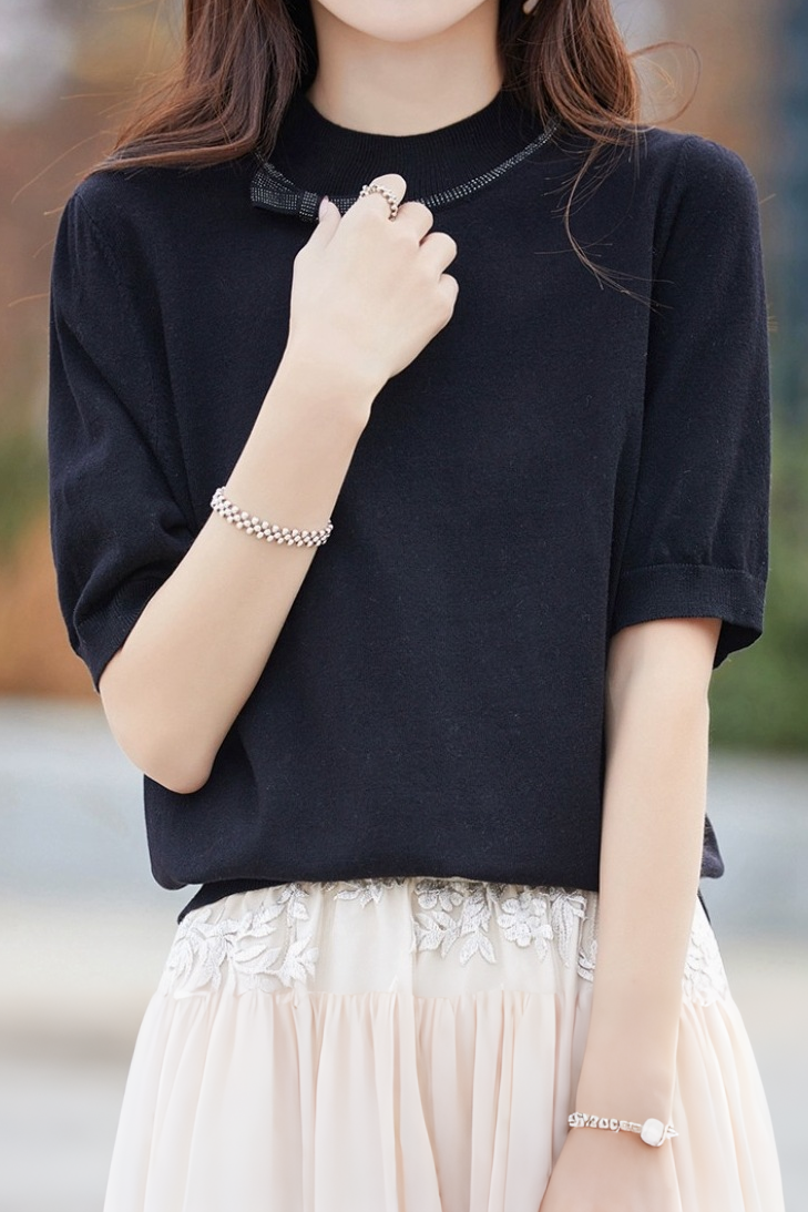 Elegant Round Neck Bow-Knot Knit Top - liwisi