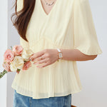 Elegant French V-Neck Pleated Shirt - liwisi