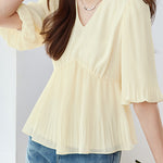 Elegant French V-Neck Pleated Shirt - liwisi