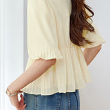 Elegant French V-Neck Pleated Shirt - liwisi