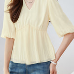 Elegant French V-Neck Pleated Shirt - liwisi
