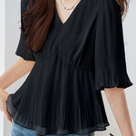 Elegant French V-Neck Pleated Shirt - liwisi