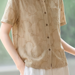Casual Floral Embroidered Short Sleeve Shirt - liwisi