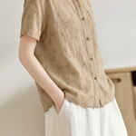 Casual Floral Embroidered Short Sleeve Shirt - liwisi