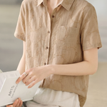Casual Floral Embroidered Short Sleeve Shirt - liwisi