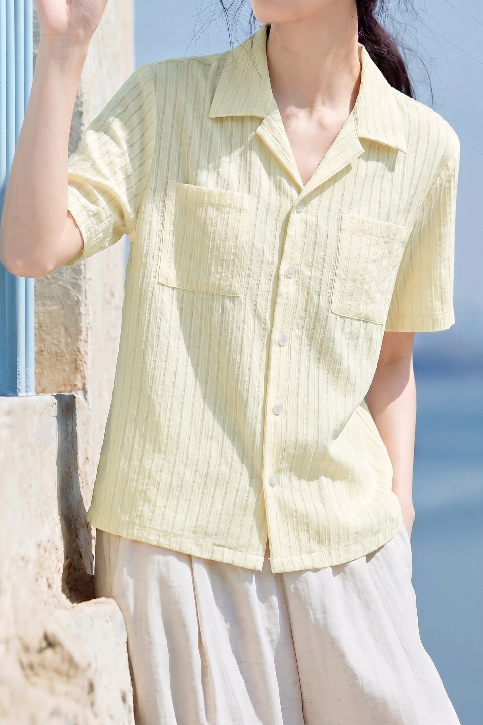 Casual French Cut-Out Ruched Short Sleeve Shirt - liwisi