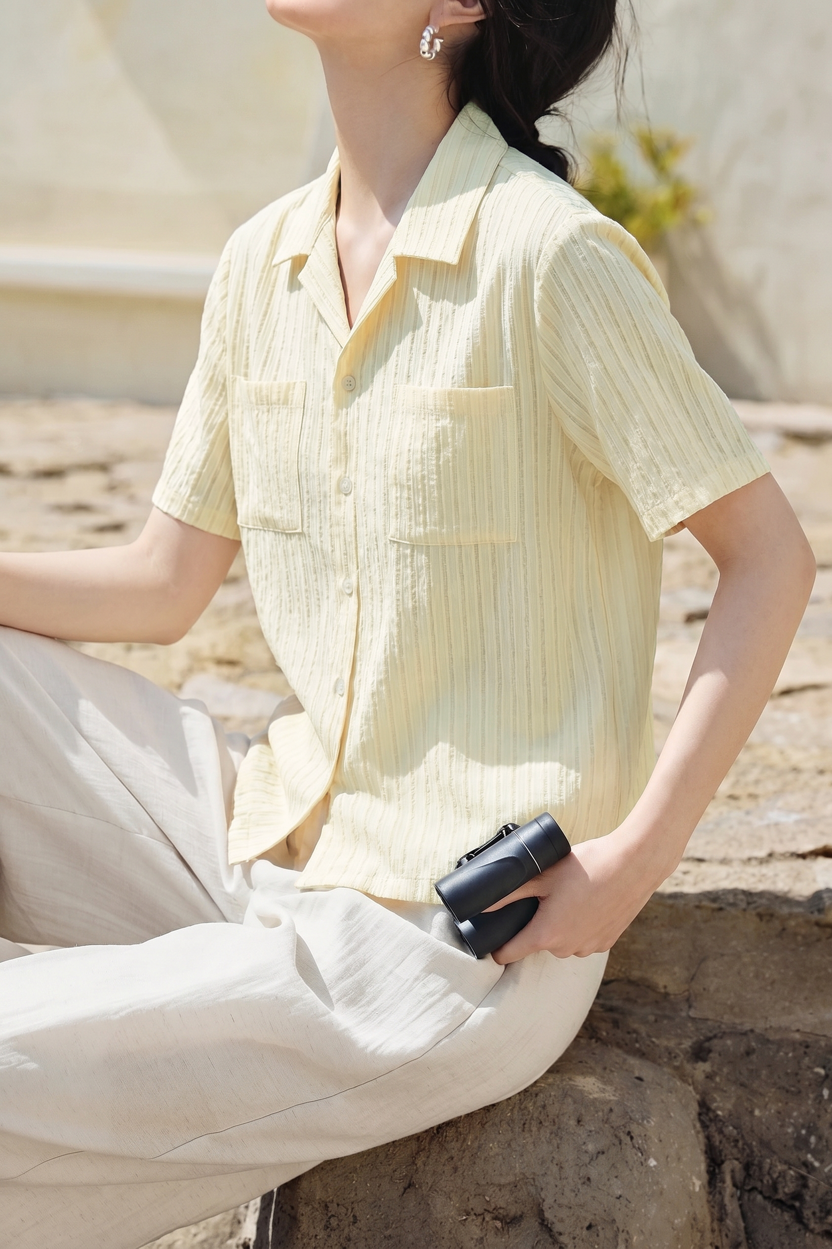 Casual French Cut-Out Ruched Short Sleeve Shirt - liwisi