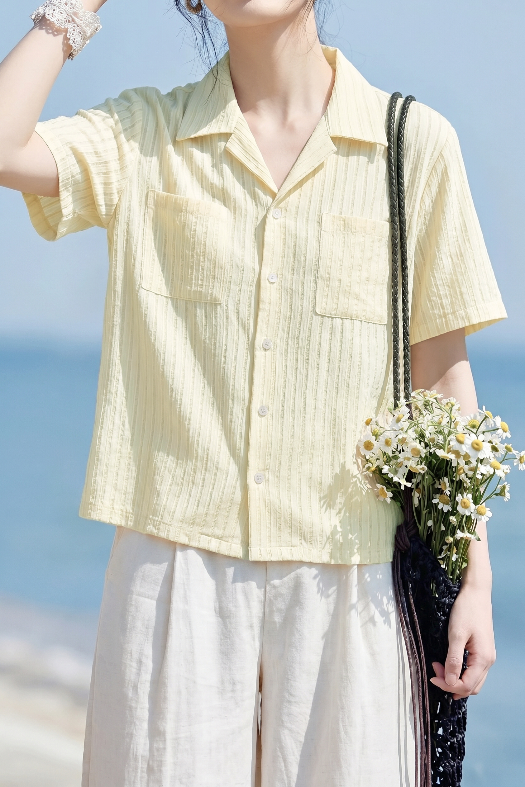 Casual French Cut-Out Ruched Short Sleeve Shirt - liwisi
