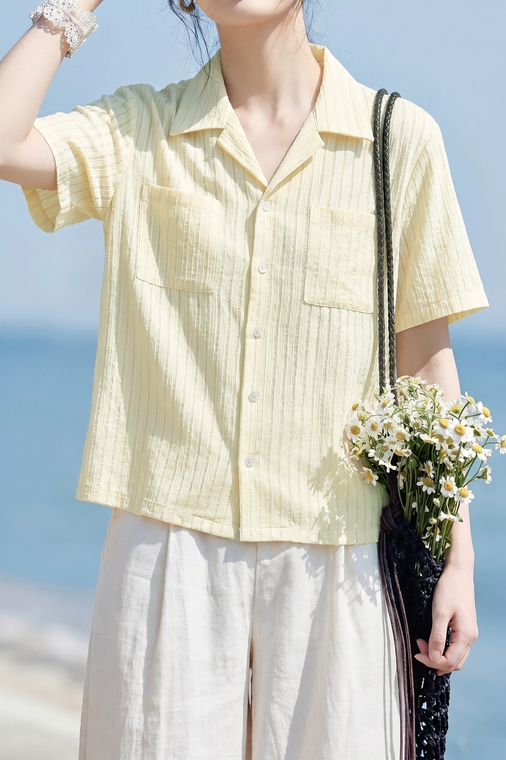 Casual French Cut-Out Ruched Short Sleeve Shirt - liwisi
