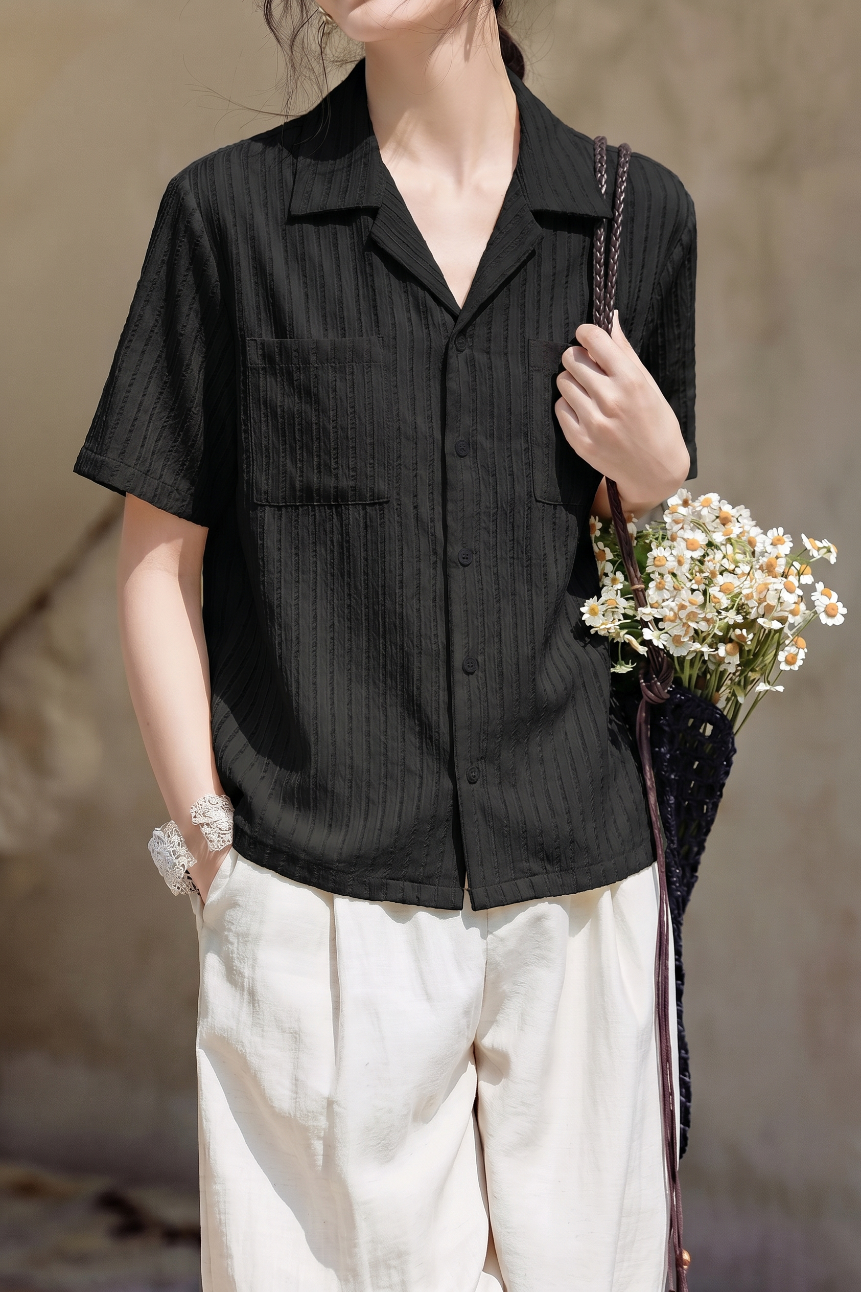 Casual French Cut-Out Ruched Short Sleeve Shirt - liwisi