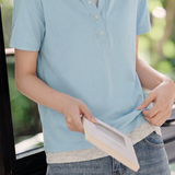Casual Color Block Paneled Hoodie Short Sleeve T-Shirt - liwisi