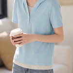 Casual Color Block Paneled Hoodie Short Sleeve T-Shirt - liwisi